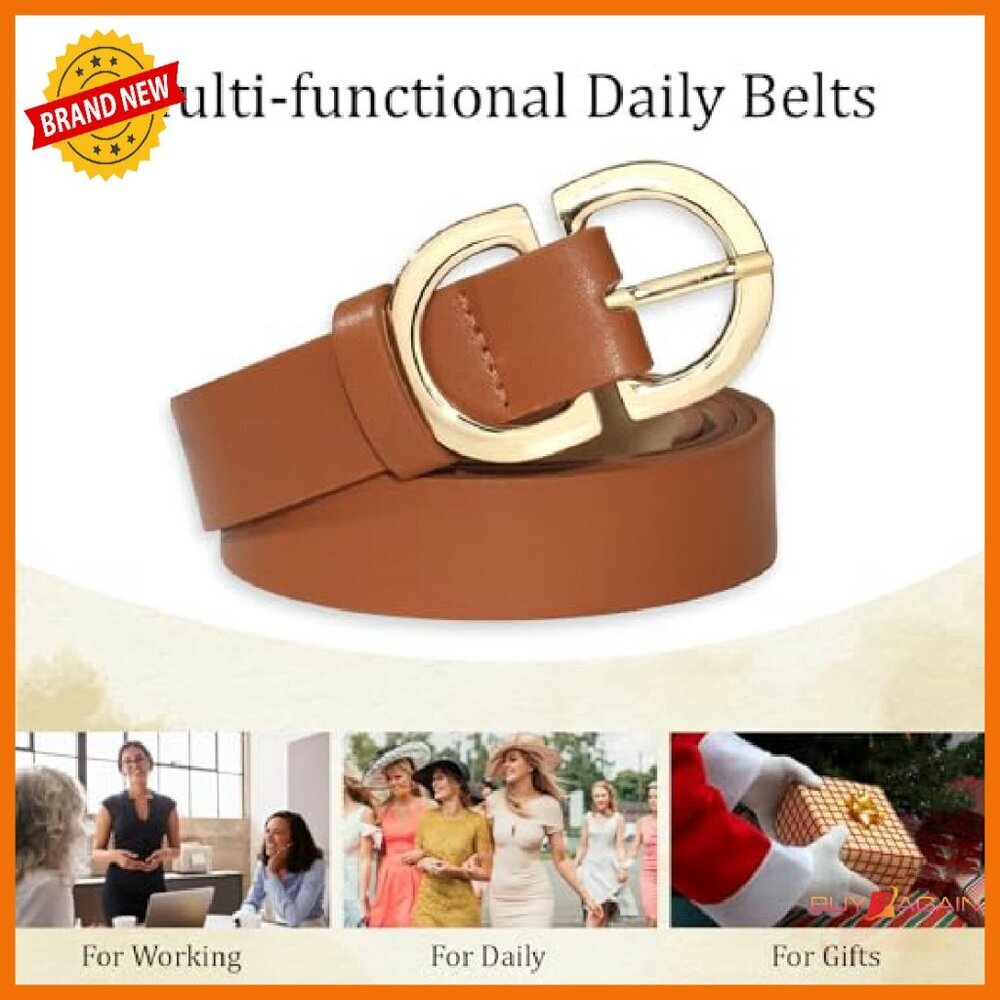 Leather Belt with Gold Buckle for Women Size M 43" - Picture 7 of 8
